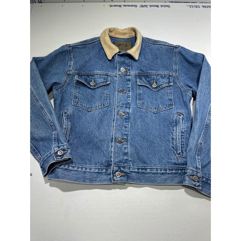 Y2K Schaefer Outfitter 581  Trucker Jacket Leather Collar Blue Mens Small USA